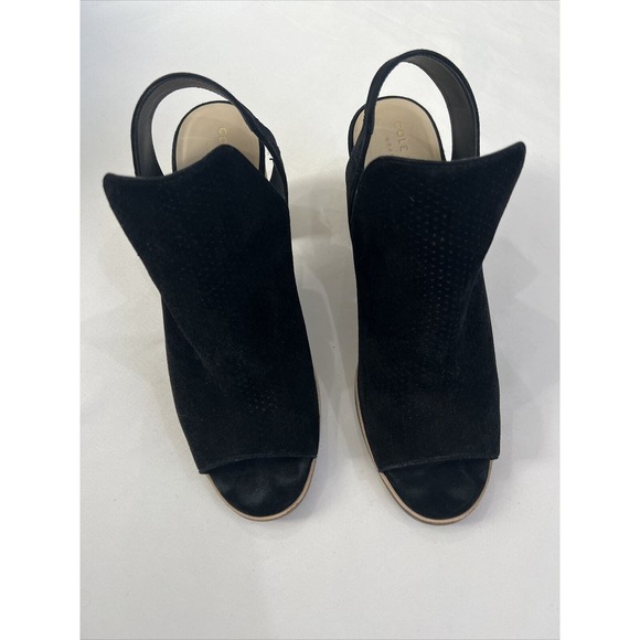 Cole Haan Callista Open Toe Sling Black Suede Bootie Size 10B Sz 10 Peep Toe - Picture 4 of 14